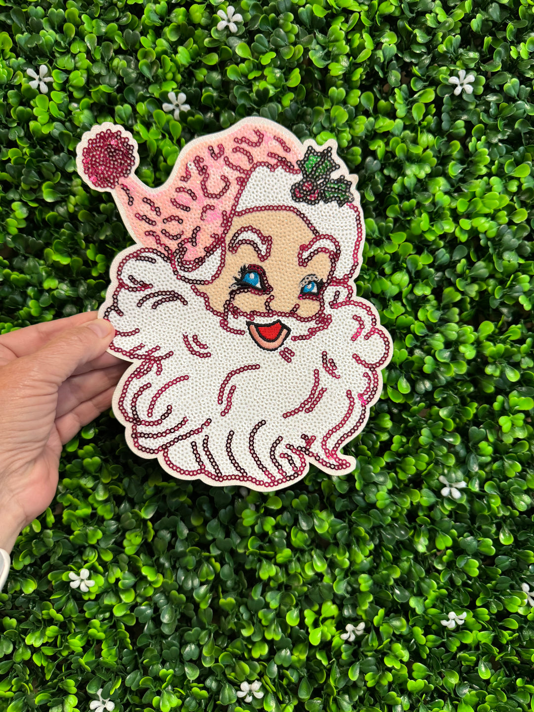 Youth Santa Face 8 inch Glitter & Sequin Patch